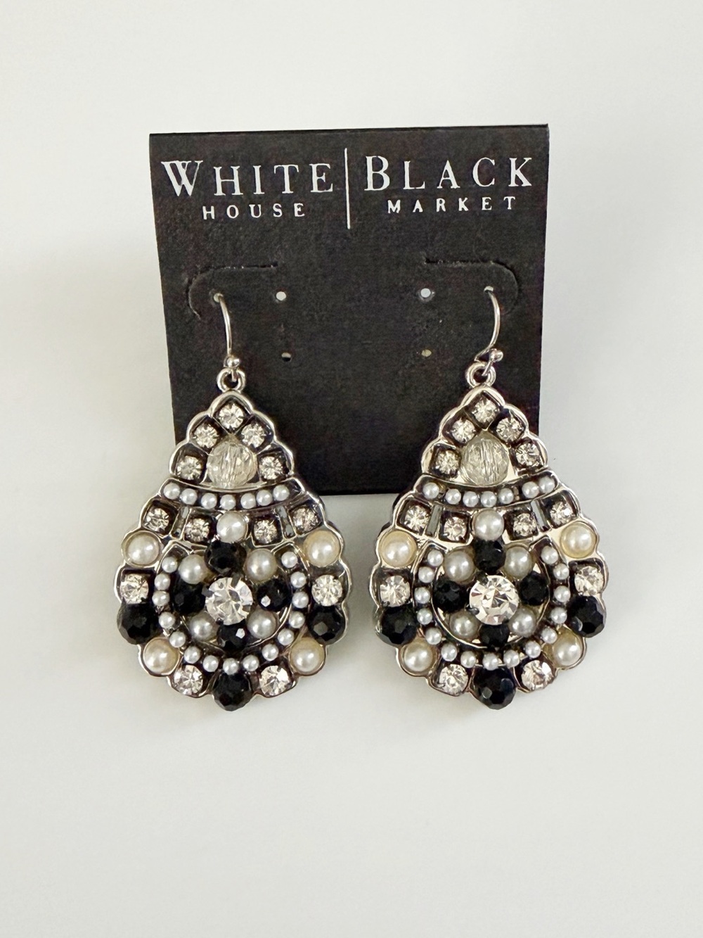 WHBM Tear Drop Faux Rhinestones & Pearls Glam Coquette Dangle Earrings New
